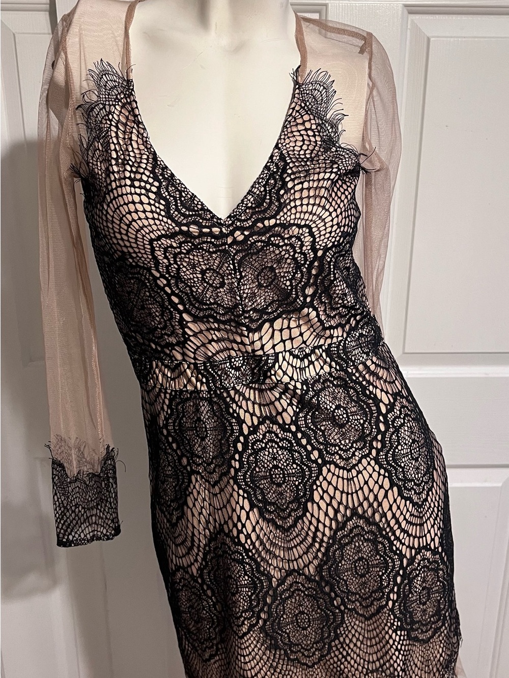 Black Crochet Lace Overlay Nude Slip Dress